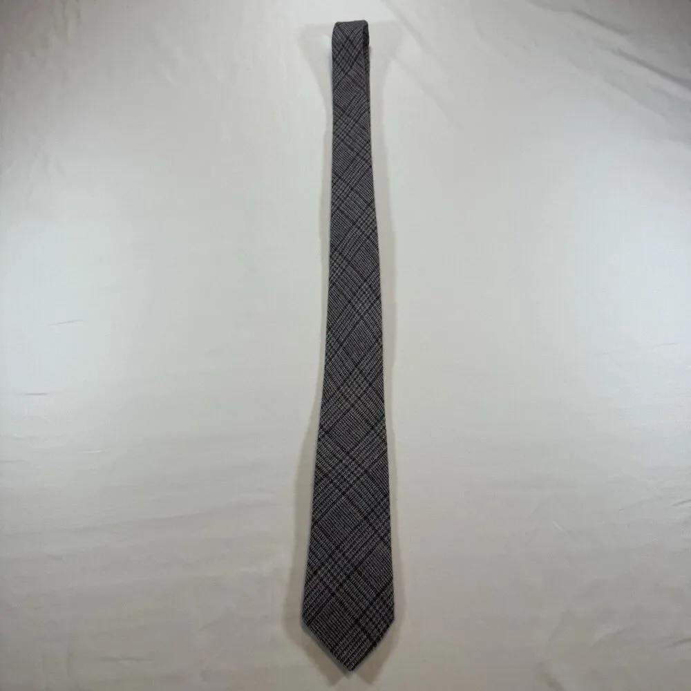 Vintage Austin Reed Regent Street 100% Wool Plaid Tie Gray Burgundy Blue 56”
